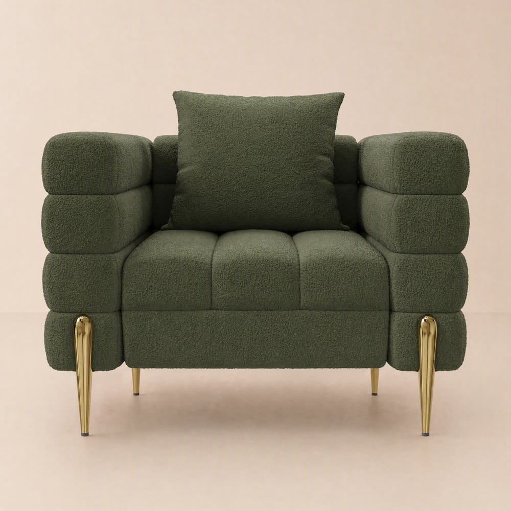Axial Boucle Upholstered Accent Chair in Gold Finish window image