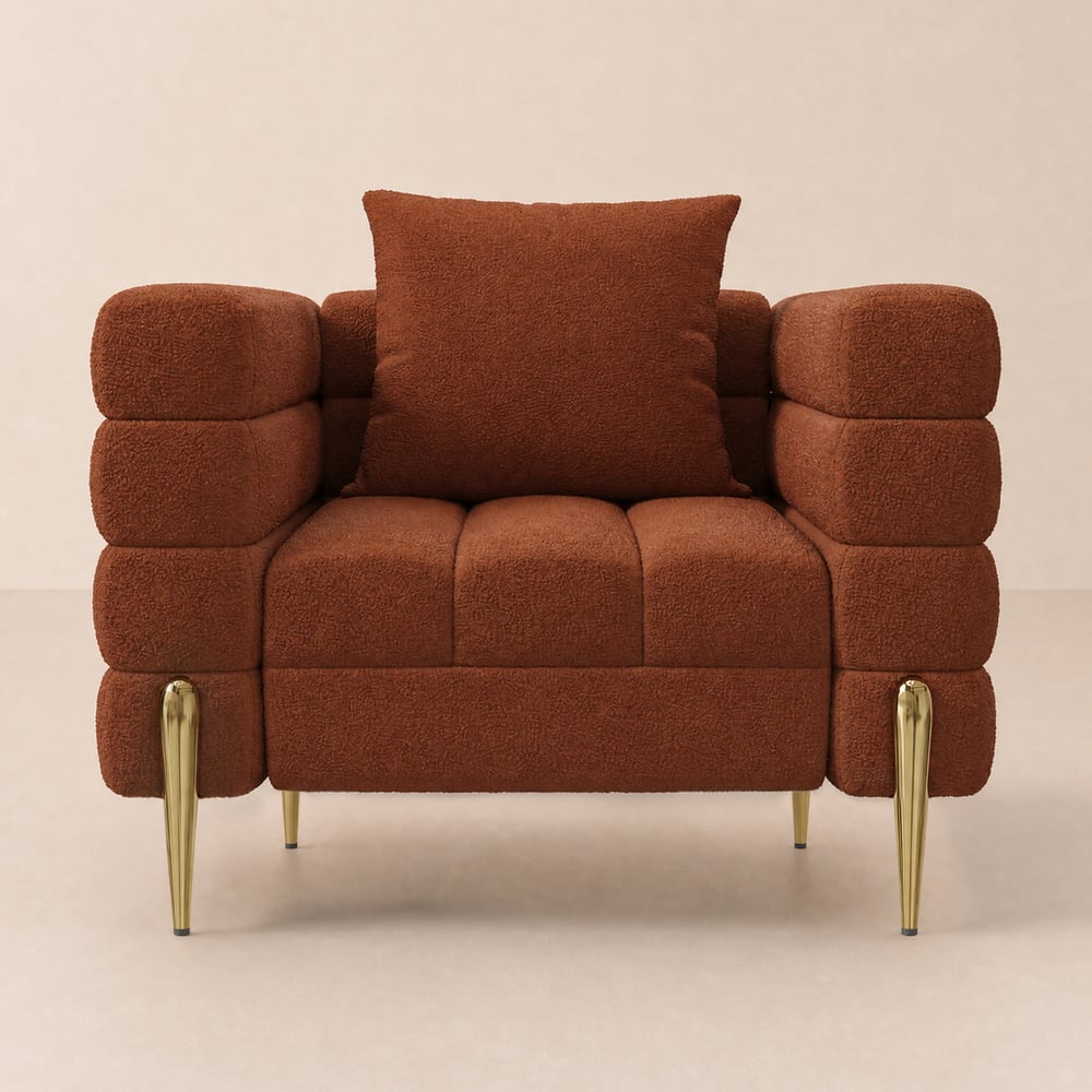 Fauteuil d'appoint de salon Axial Performance en cuir rembourré avec accoudoirs et pieds dorés image de fenêtre
