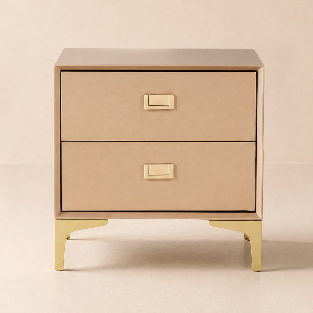 Modern Champagne Gold 2-Drawer Nightstand window image