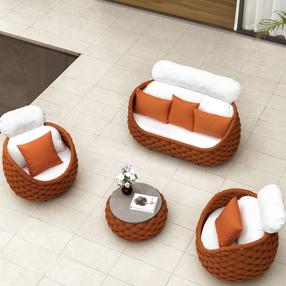 Cocaro 4-Piece Outdoor Rope Weave Sofa Set with Coffee Table in Orange window image