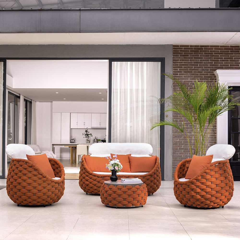 Cocaro 4-Piece Outdoor Rope Weave Sofa Set with Coffee Table in Orange window image