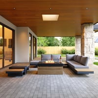 Tevara 5-Pieces Modular Teak Outdoor Sofa Set with Smokeless Fire Pit in Gray window image