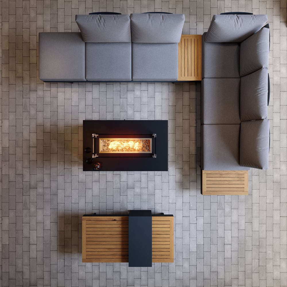 Tevara 5-Pieces Modular Teak Outdoor Sofa Set with Smokeless Fire Pit in Gray window image