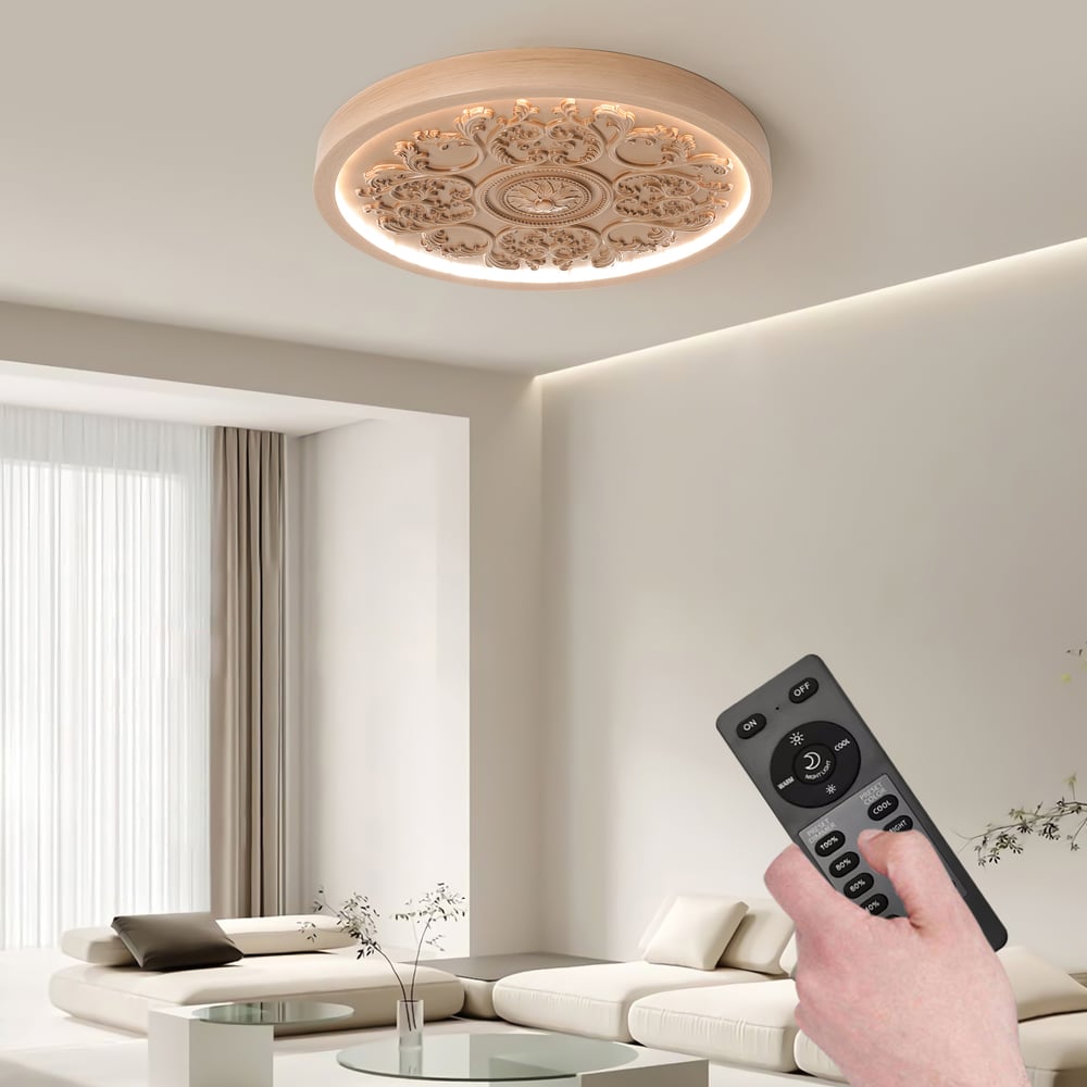 French Elegant Natural Resin 3D Carved LED 3 Modes Dimmable Flush Ceiling light window image