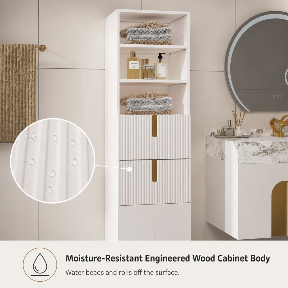 Artis 150cm Bathroom Storage Cabinet – Freestanding Linen Tower with 2 Drawers & 2 Doors window image