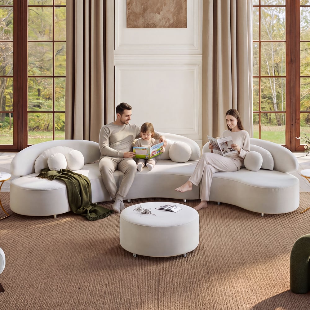 Customer Reviews for 146" 4-Piece Curved Velvet Sectional Sofa with Ottoman & Pillows