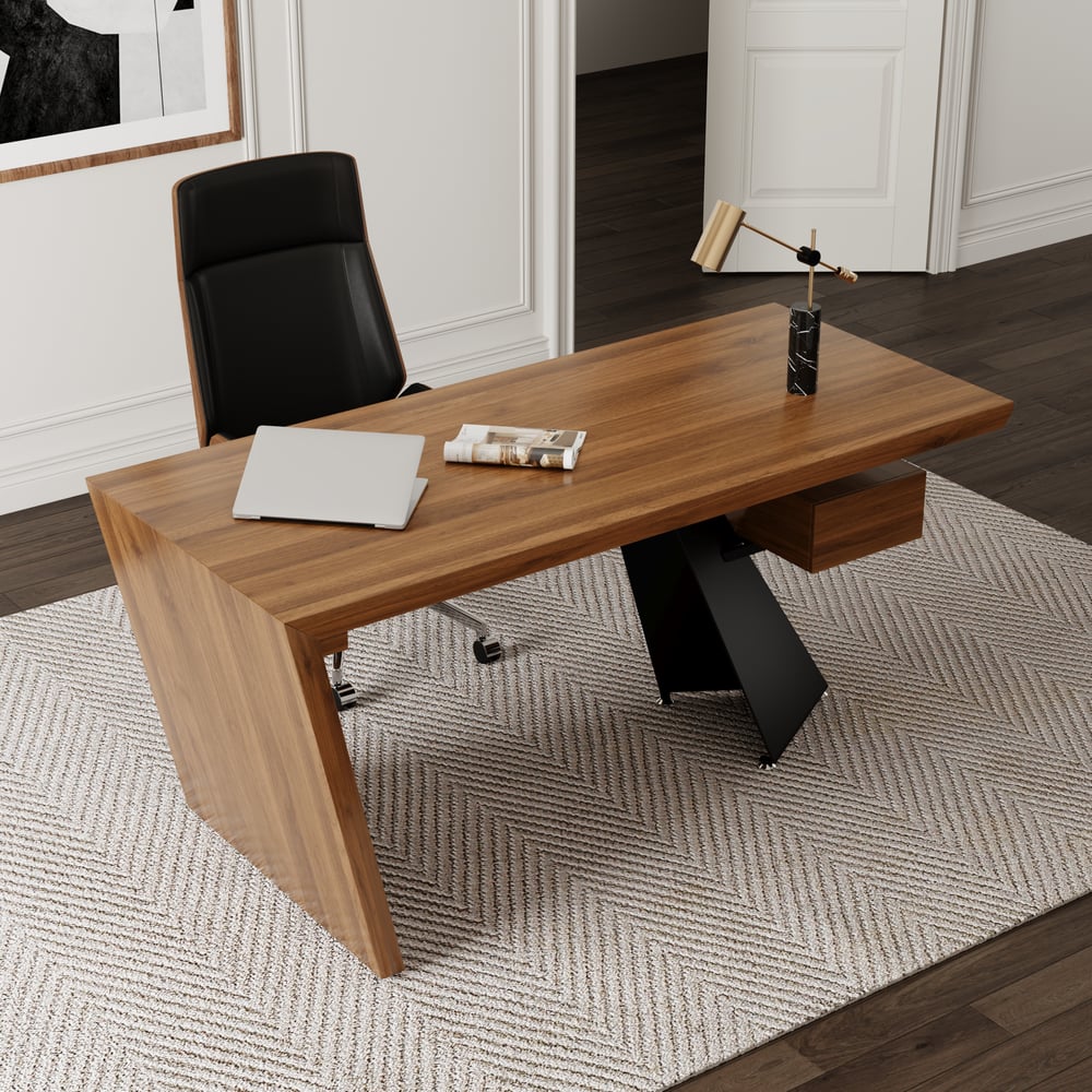 Set di sedie da ufficio industriali in legno invecchiato nero in ecopelle (70,9 pollici) Immagine della finestra
