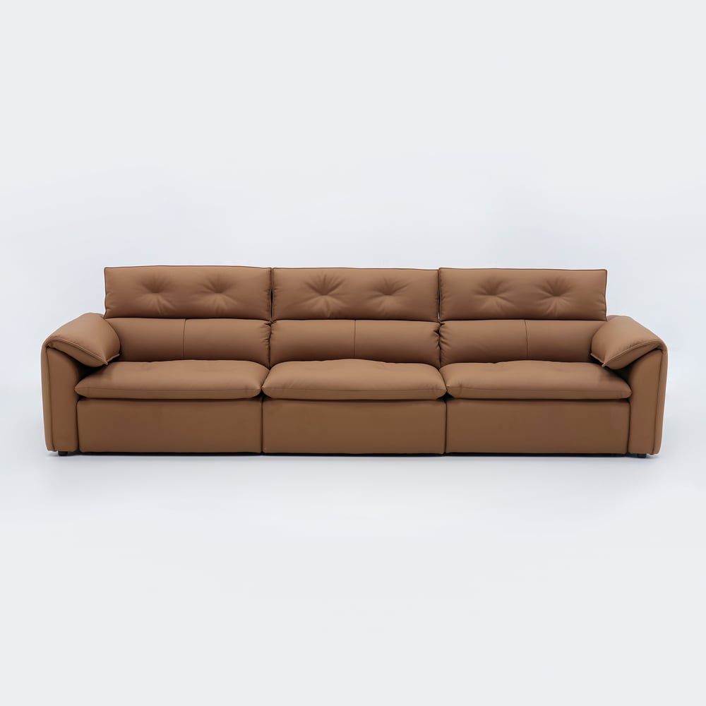 320cm 3-Seater Genuine Leather Power Convertible Sleeper Sofa with Adjustable Headrest window image
