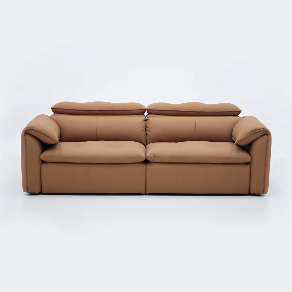 222cm 2-Seater Genuine Leather Power Convertible Sleeper Sofa with Adjustable Headrests window image