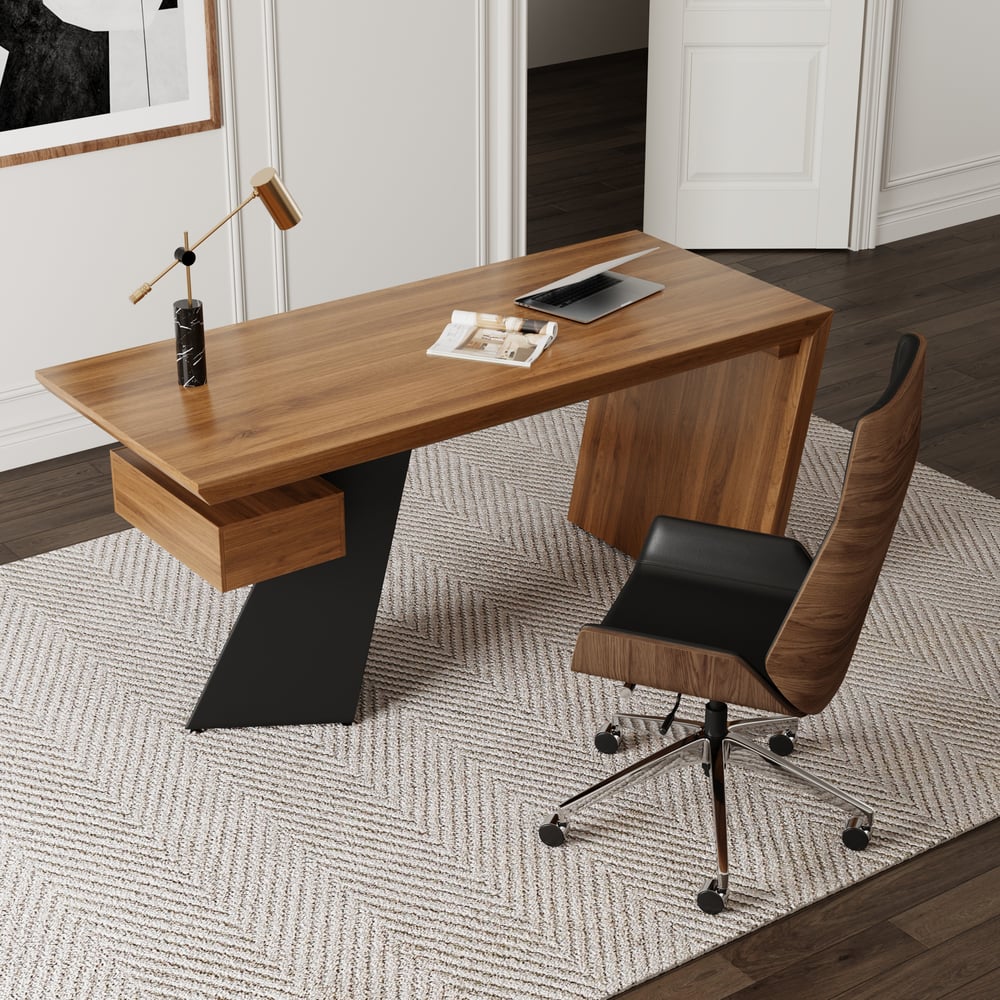 Set di sedie da ufficio industriali in legno invecchiato nero in ecopelle (70,9 pollici) Immagine della finestra