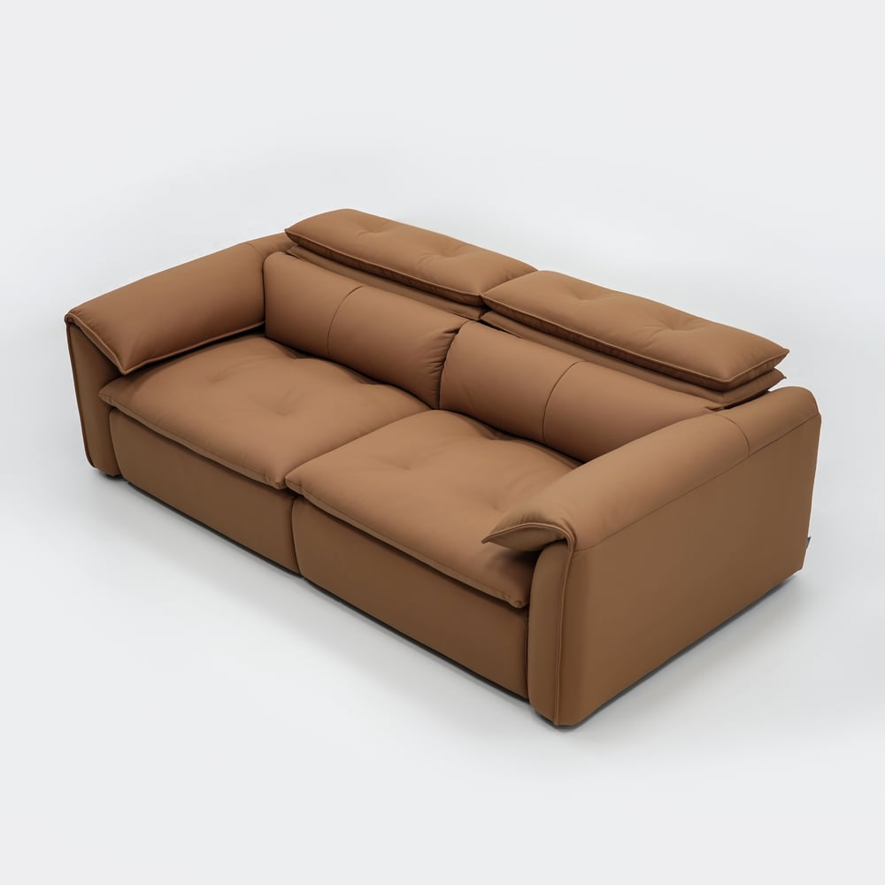 222cm 2-Seater Genuine Leather Power Convertible Sleeper Sofa with Adjustable Headrests window image