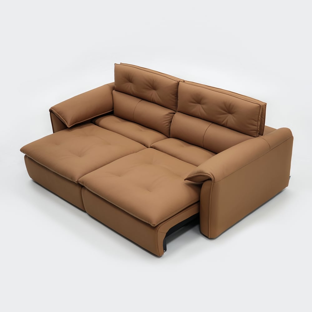 222cm 2-Seater Genuine Leather Power Convertible Sleeper Sofa with Adjustable Headrests window image