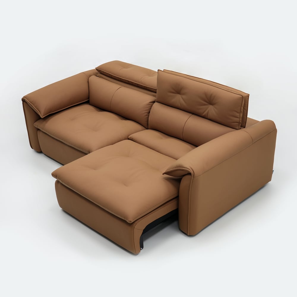 222cm 2-Seater Genuine Leather Power Convertible Sleeper Sofa with Adjustable Headrests window image