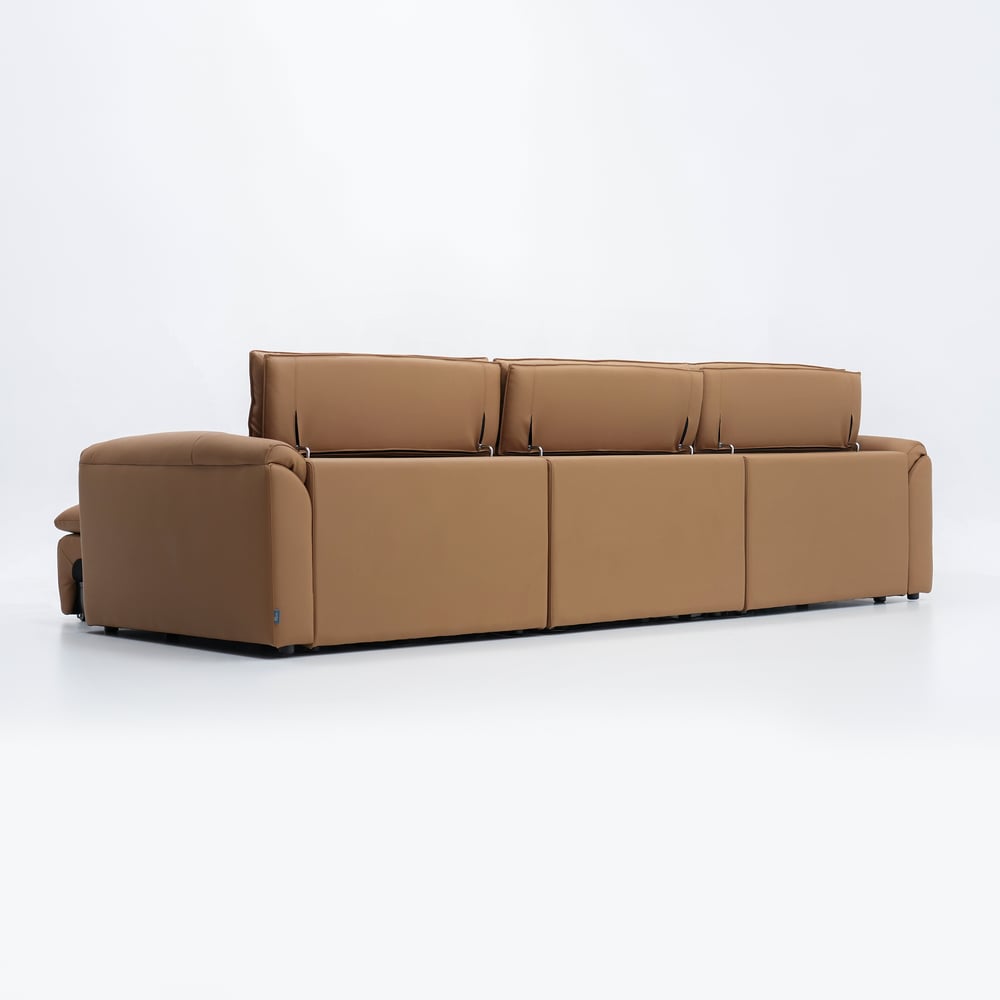 320cm 3-Seater Genuine Leather Power Convertible Sleeper Sofa with Adjustable Headrest window image