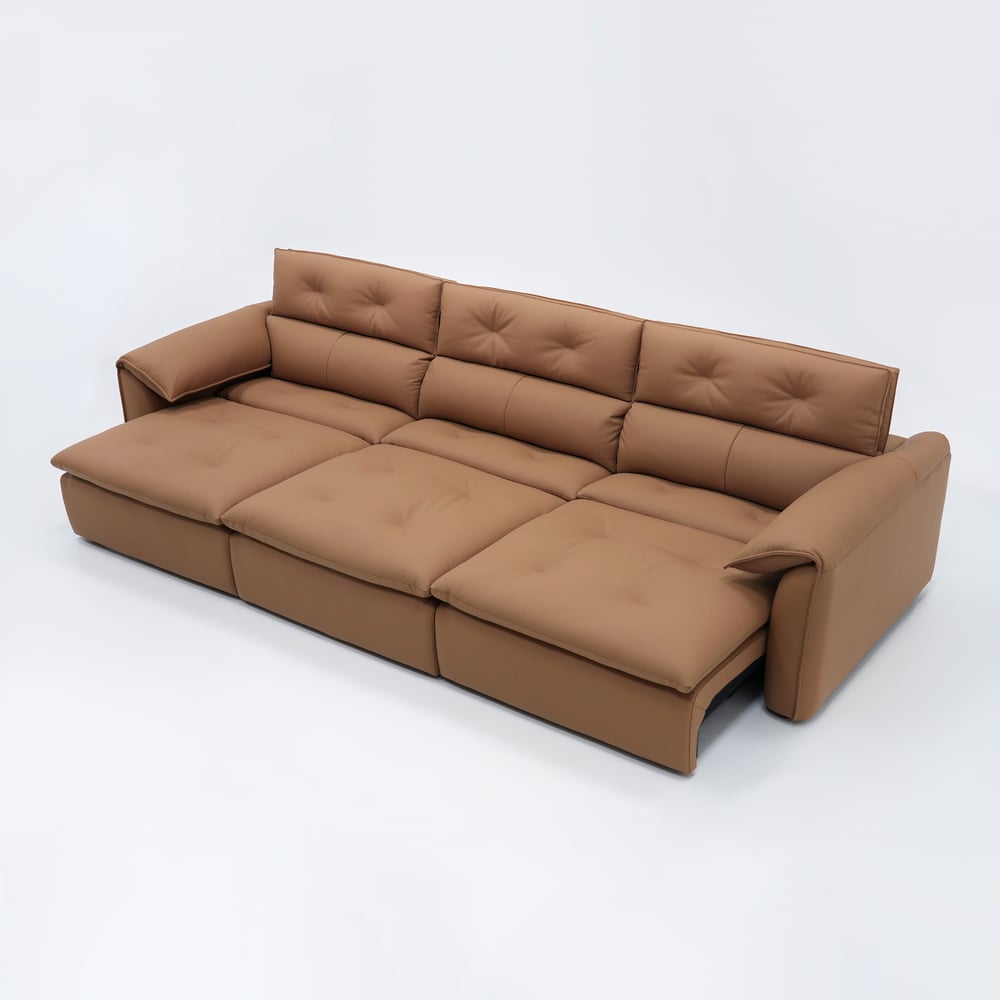 320cm 3-Seater Genuine Leather Power Convertible Sleeper Sofa with Adjustable Headrest window image