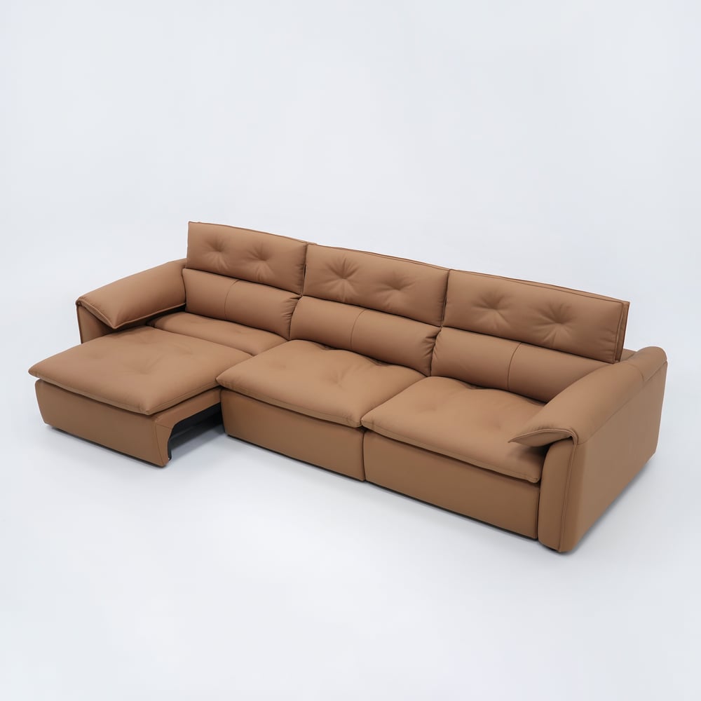 320cm 3-Seater Genuine Leather Power Convertible Sleeper Sofa with Adjustable Headrest window image