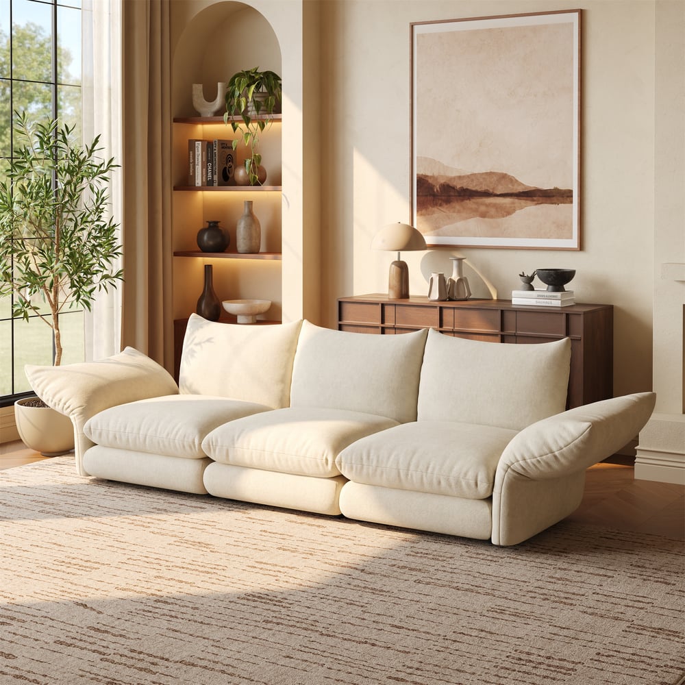 281cm 3-Piece Chenille Sectional Sofa with Adjustable Armrests & Backrest window image