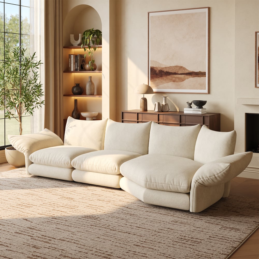 130" 3-Piece Chenille Sectional Sofa with Chaise and Adjustable Armrests & Backrest window image