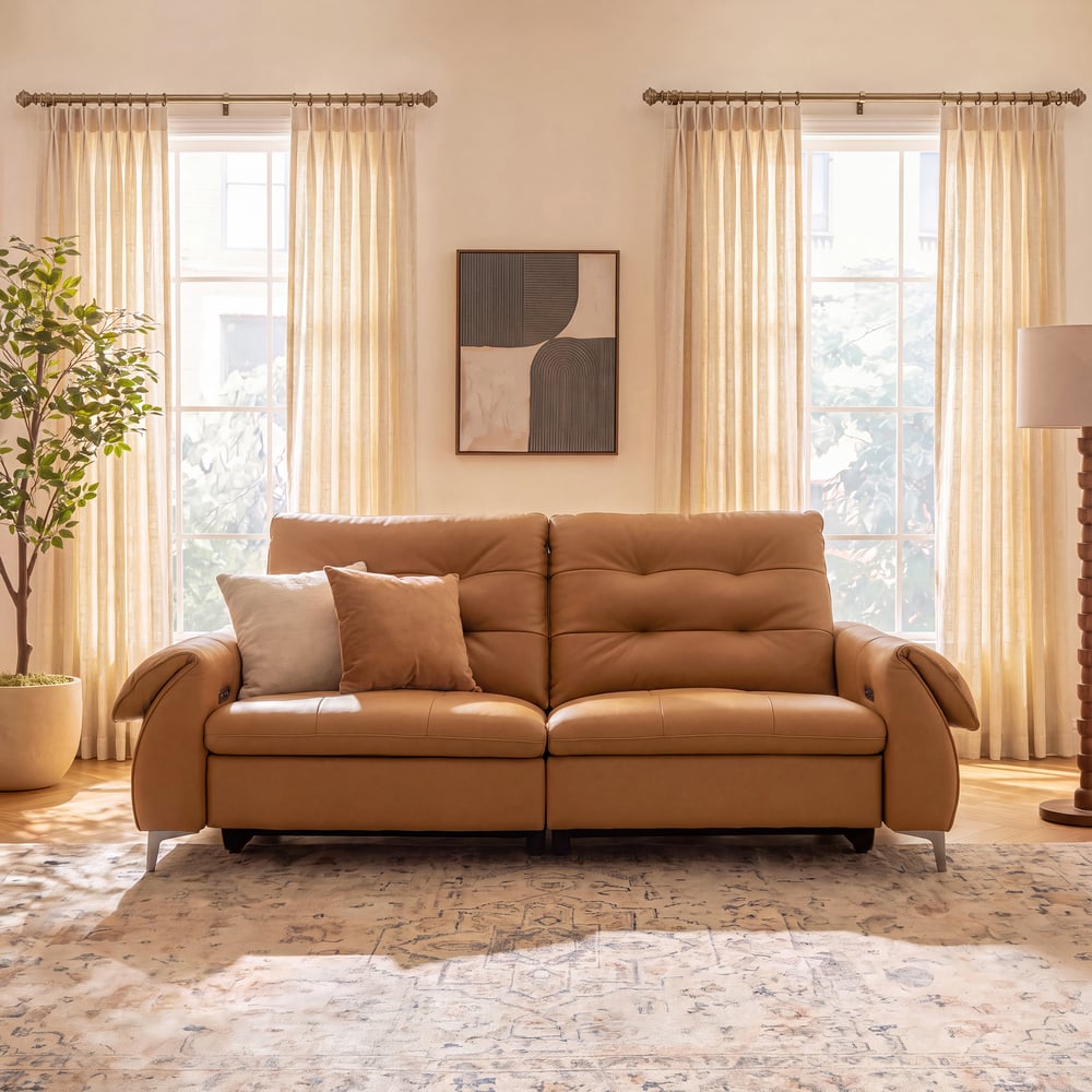 85" 2-Seater Genuine Leather Power Reclining Sofa with USB & USB-C Charging Ports window image