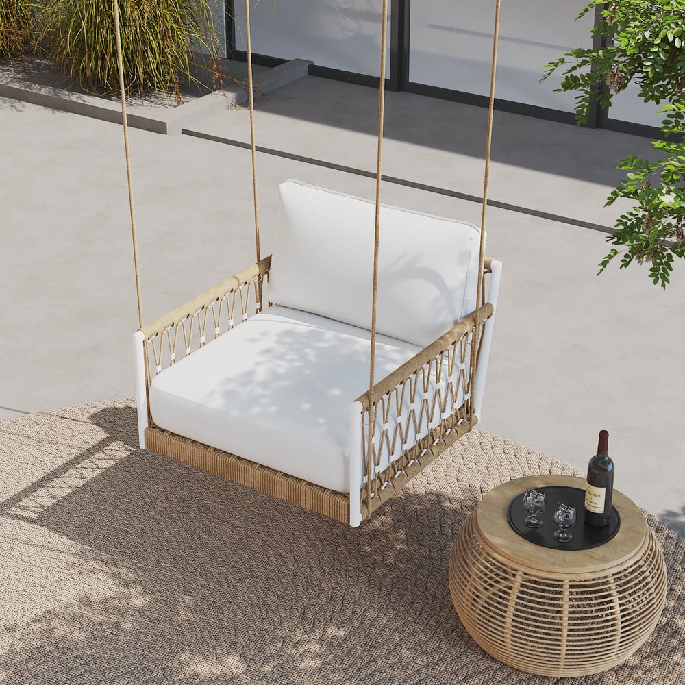 Ropipe Outdoor Aluminium & Rope Weave 1-Seater Swing Sofa in White window image