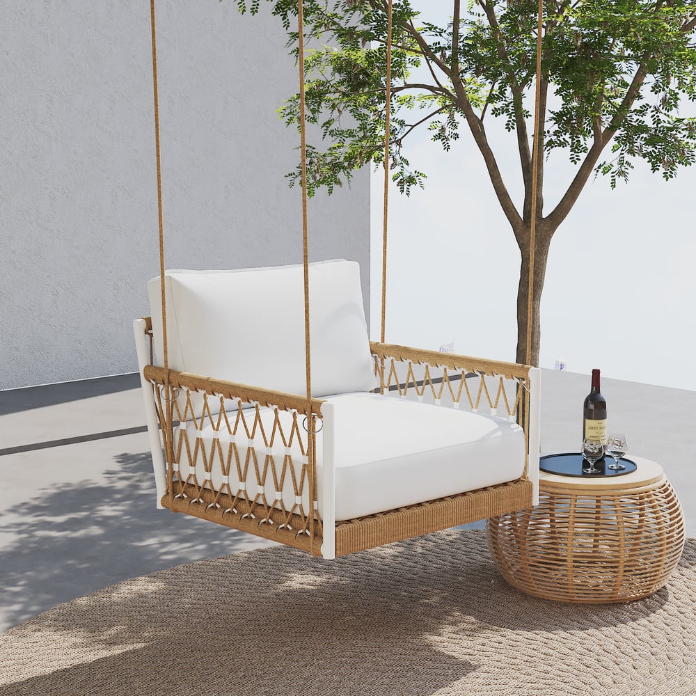 Ropipe Outdoor Aluminium & Rope Weave 1-Seater Swing Sofa in White window image