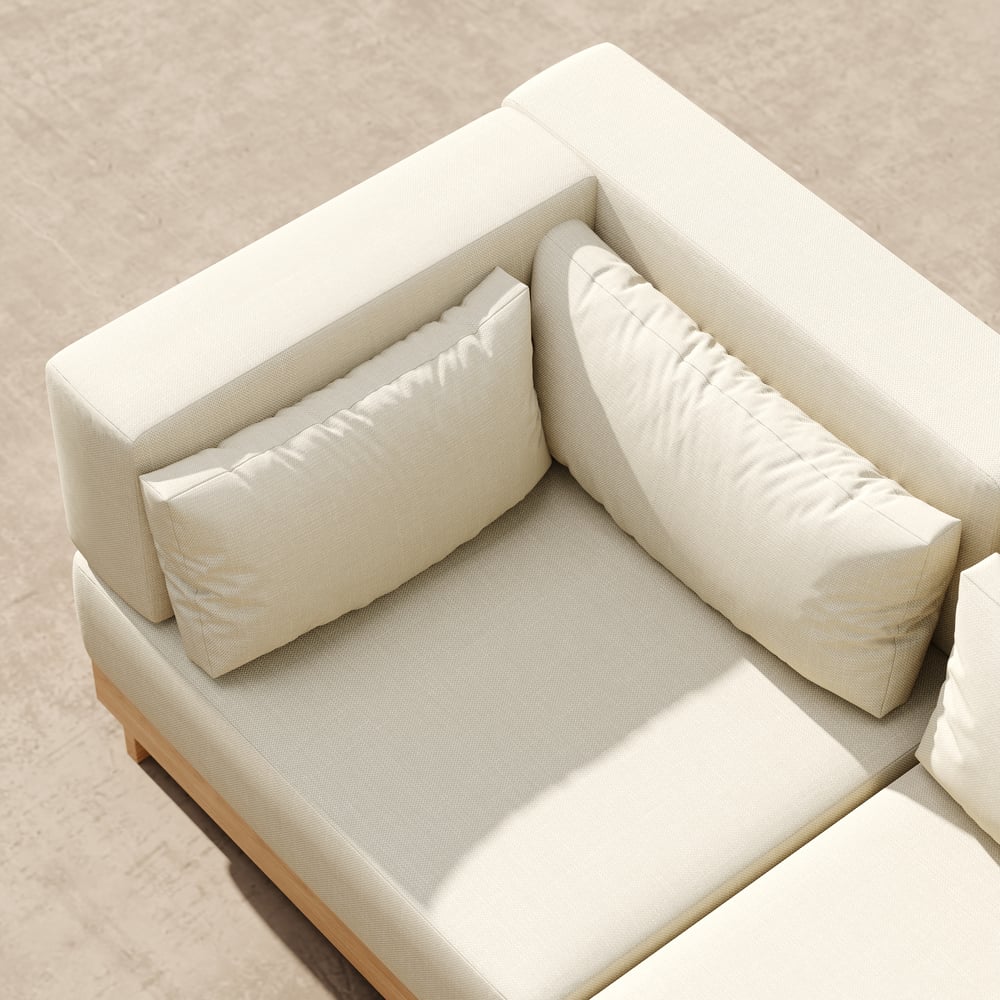 Grida 9-Piece Outdoor Natural Teak Modular Sectional Sofa Set with Coffee Table in Ivory window image