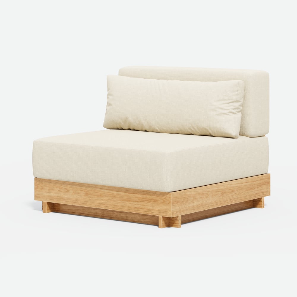 Grida 9-Piece Outdoor Natural Teak Modular Sectional Sofa Set with Coffee Table in Ivory window image