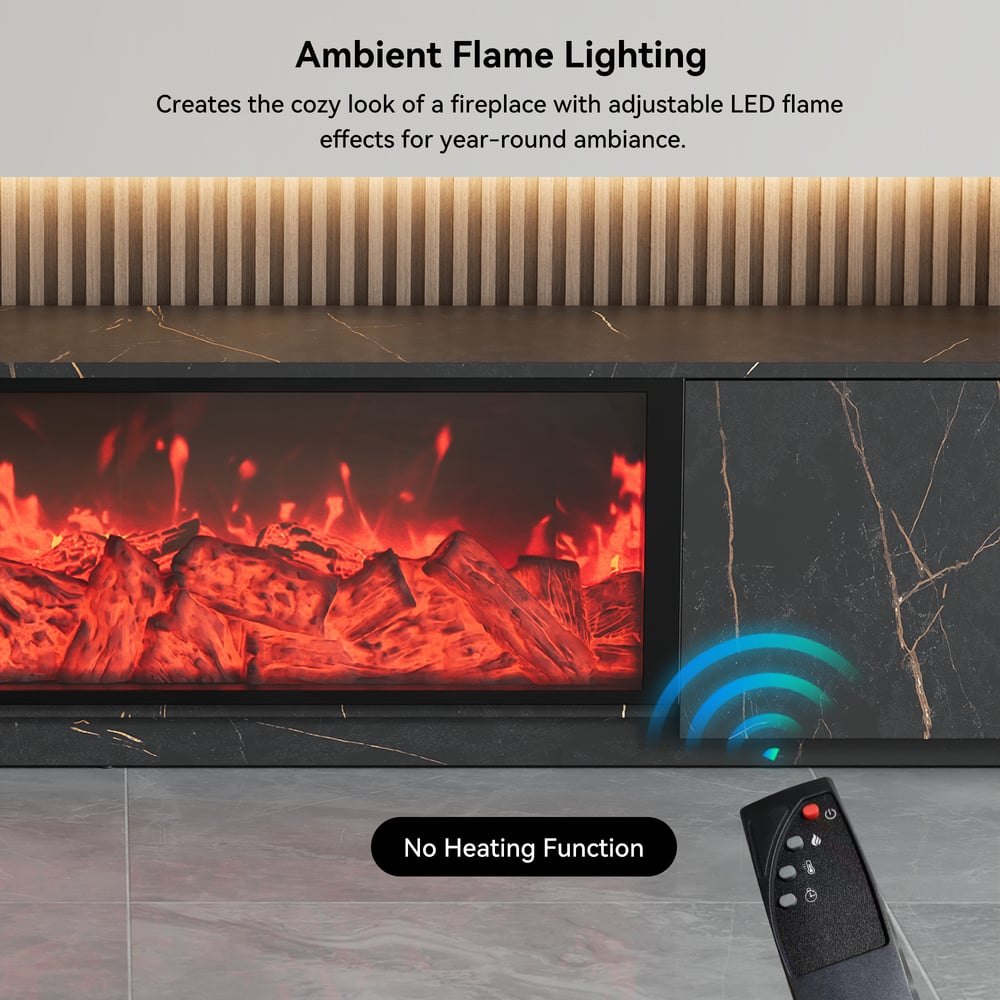180 cm Marble Veneer LED Flame TV Stand with 2 Drawers window image