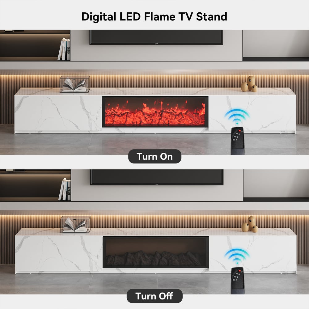Customer Reviews for 79" Sintered Stone LED Flame TV Stand with 2 Drawers