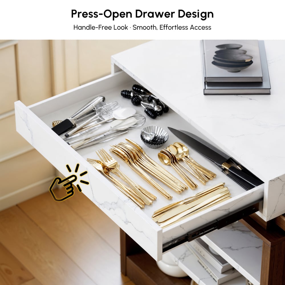 1850mm-2350mm Extendable White&Walnut Kitchen Island with Storage Kitchen Cabinet window image