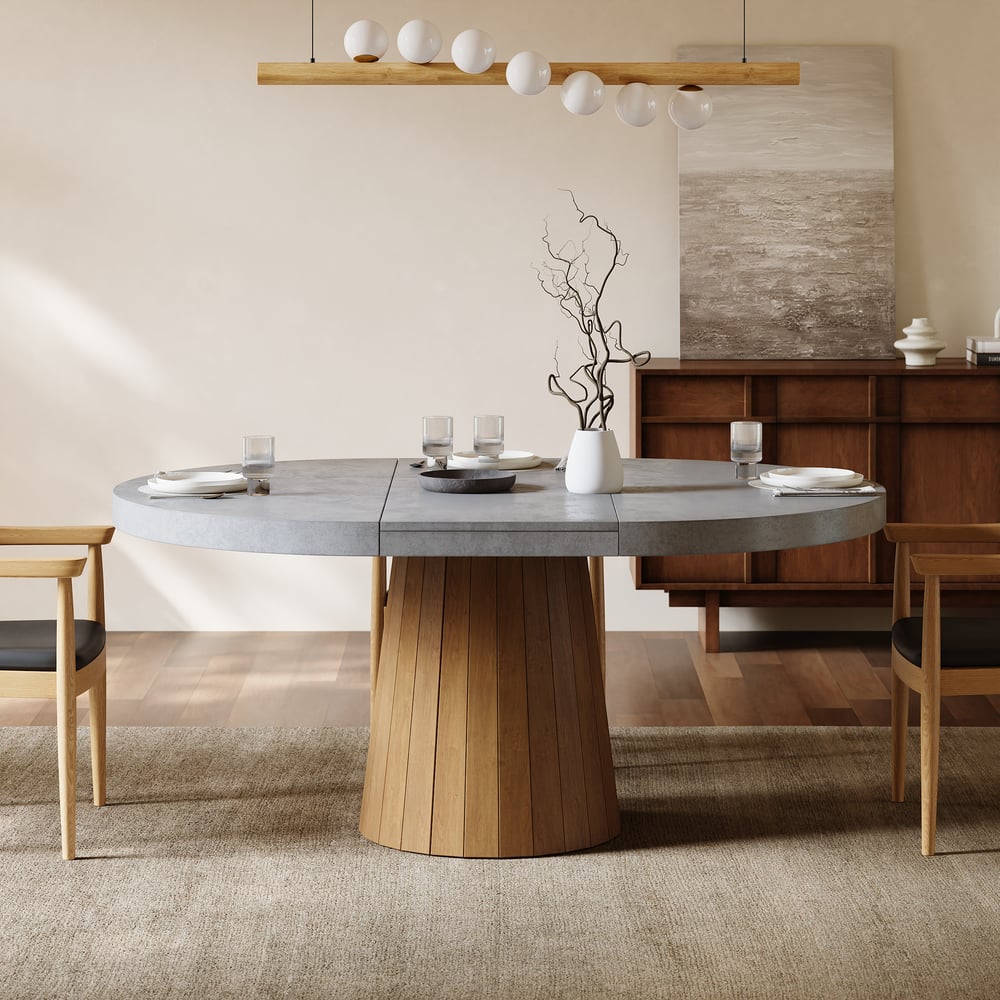Ensemble de salle à manger extensible Japandi de 39 à 55 pouces, gris, avec 4 chaises image de fenêtre