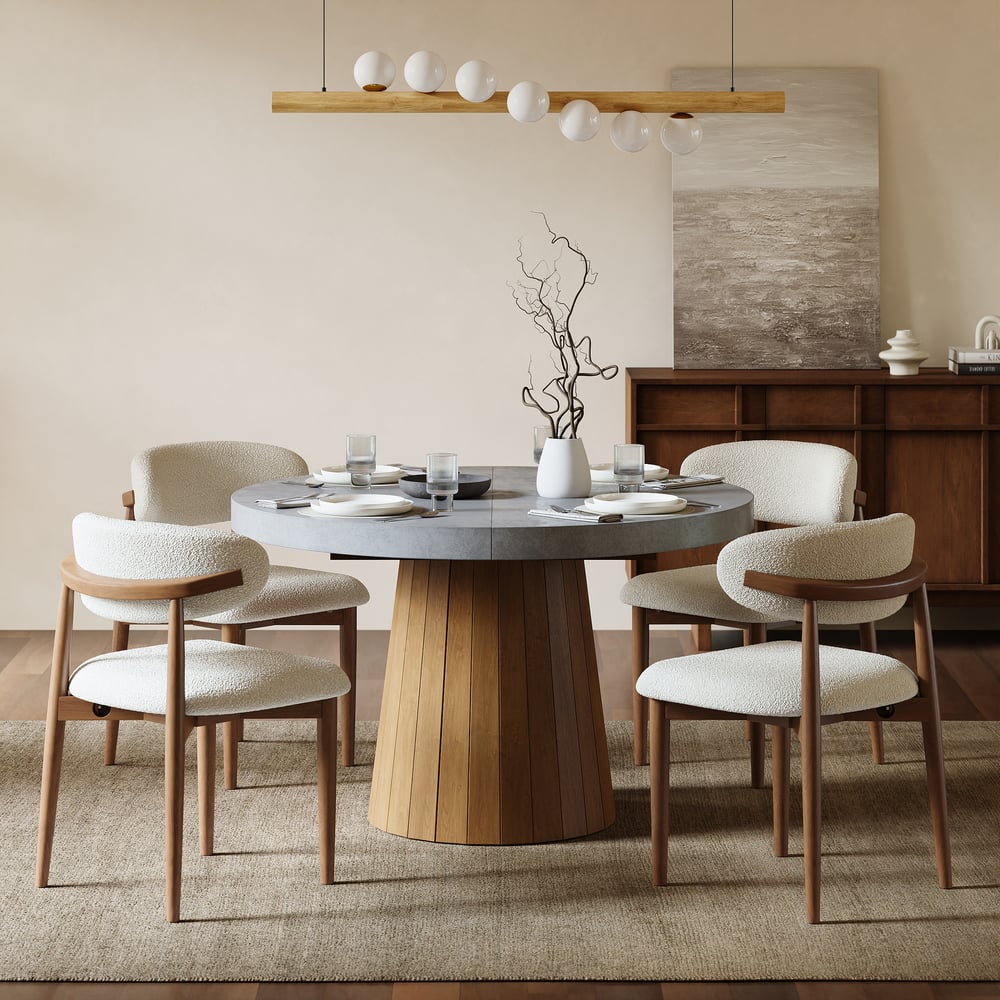 Dining Set 100-140cm Japandi Extendable Dining Table with 4 Chairs window image