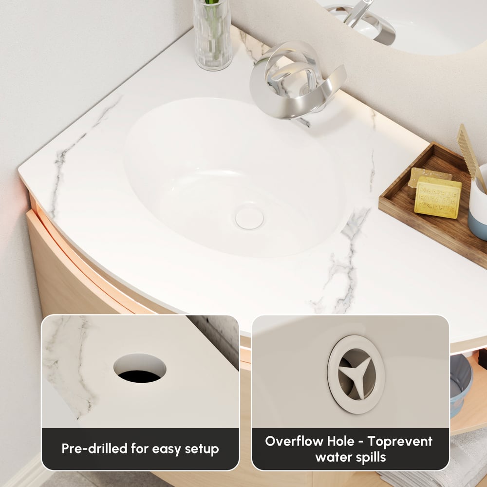 Moderno 91 cm Espejo de baño con lavabo, luz LED, almacenamiento Imagen de ventana