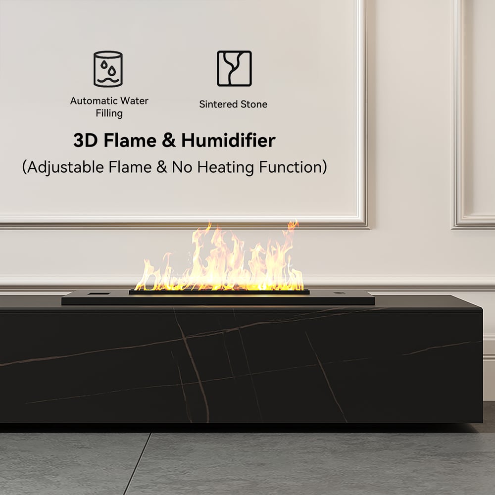 200 cm Modern Sintered Stone LED Flame Humidifier TV Stand with 2 Drawers window image