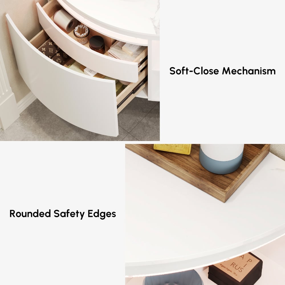 Modern 91 cm Corner Floating Single Bathroom Vanity with Sink, LED Light, Storage window image