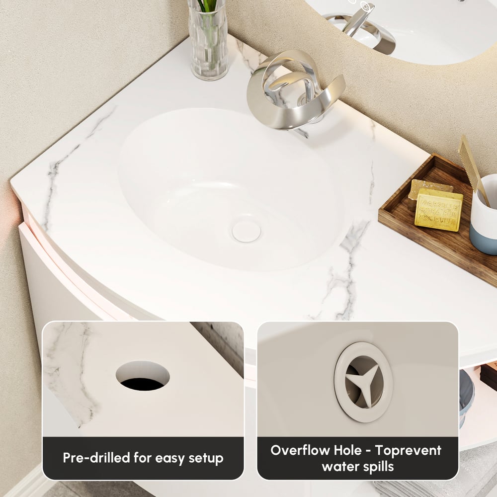 Modern 91 cm Corner Floating Single Bathroom Vanity with Sink, LED Light, Storage window image