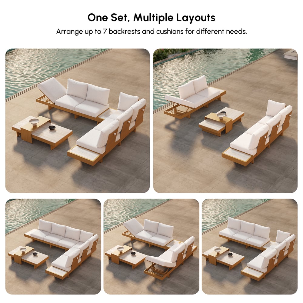 Tevara 4-Piece Outdoor Sintered Stone & Aluminum Modular Sofa Set with Coffee Table window image