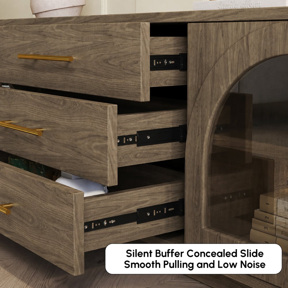 Arune 200 cm Arched Glass Doors Smoked Brown TV Stand with Storage and LED window image