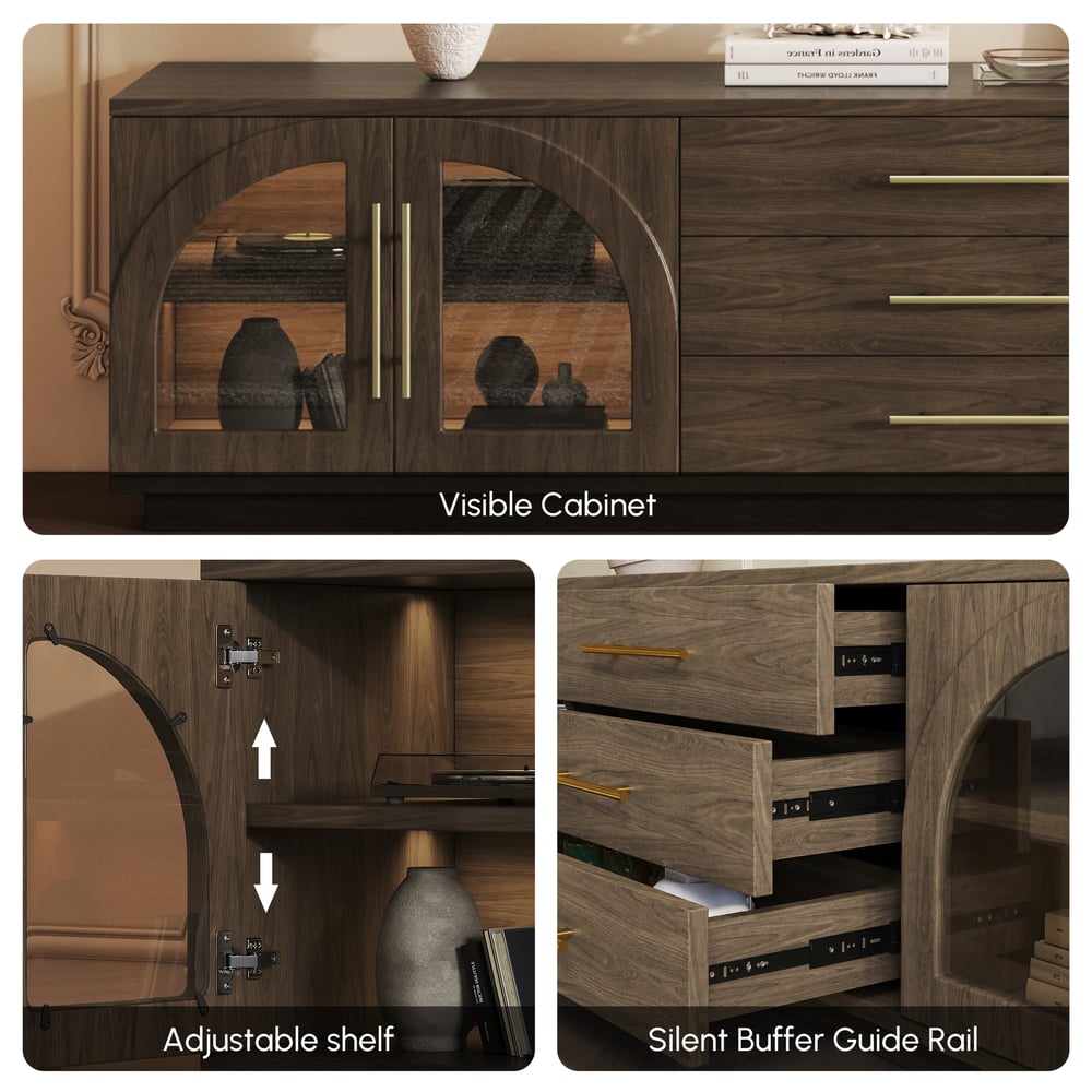 Arune 200 cm Arched Glass Doors Smoked Brown TV Stand with Storage and LED window image
