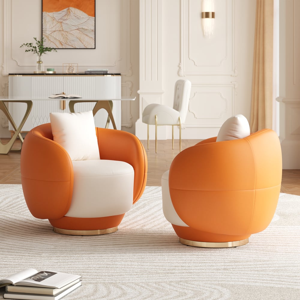 Suncurve Performance Leather Swivel Barrel Accent Chair with Pillow, Set of 2 window image