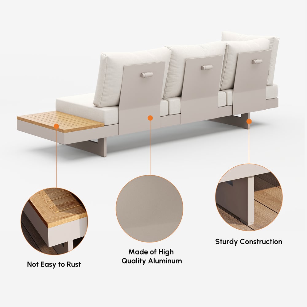 Axis Set divano modulare da esterno 4 pezzi in teak e alluminio per 6 persone, Bianco con copertura nera Immagine della finestra
