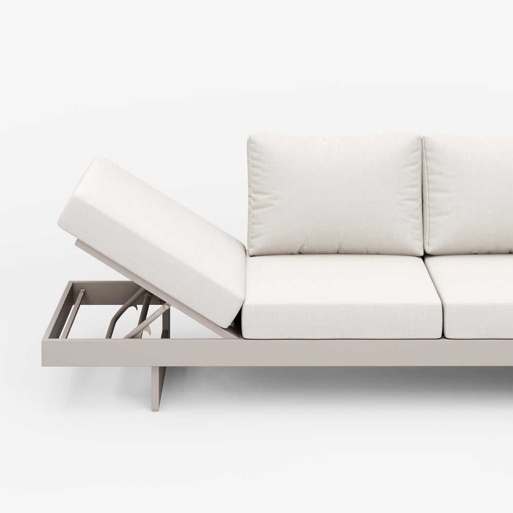 Axis Set divano modulare da esterno 4 pezzi in teak e alluminio per 6 persone, Bianco con copertura nera Immagine della finestra