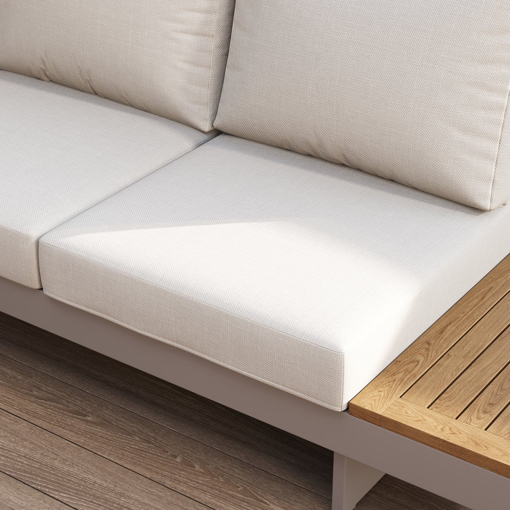 Axis Set divano modulare da esterno 4 pezzi in teak e alluminio per 6 persone, Bianco con copertura nera Immagine della finestra