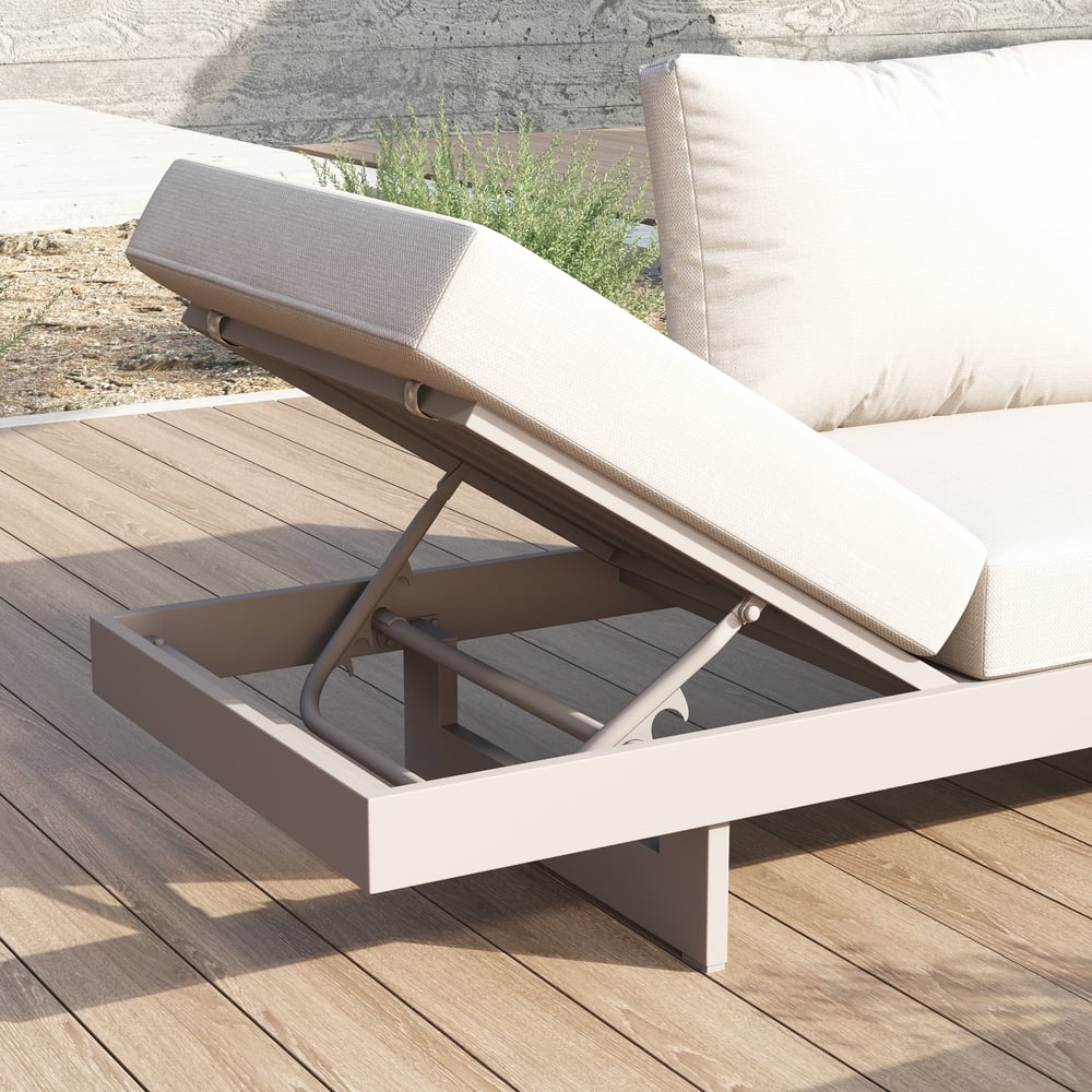 Axis Set divano modulare da esterno 4 pezzi in teak e alluminio per 6 persone, Bianco con copertura nera Immagine della finestra
