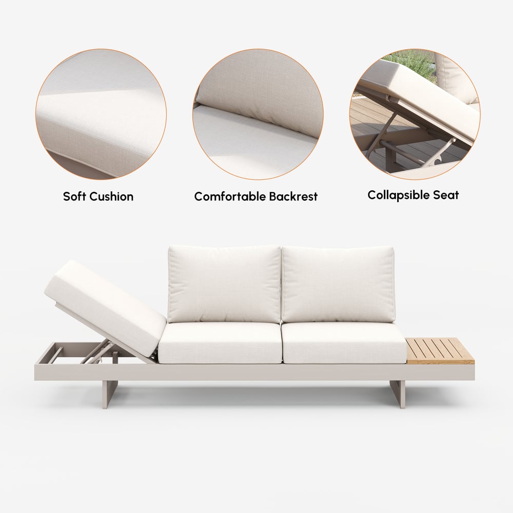 Axis Set divano modulare da esterno 4 pezzi in teak e alluminio per 6 persone, Bianco con copertura nera Immagine della finestra