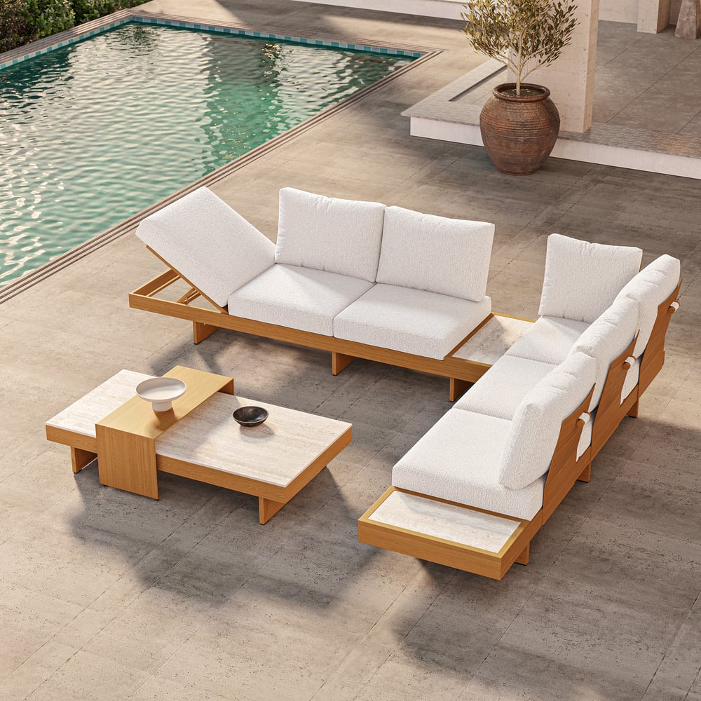 Tevara 4-Piece Outdoor Sintered Stone & Aluminium Modular Sofa Set with Coffee Table window image