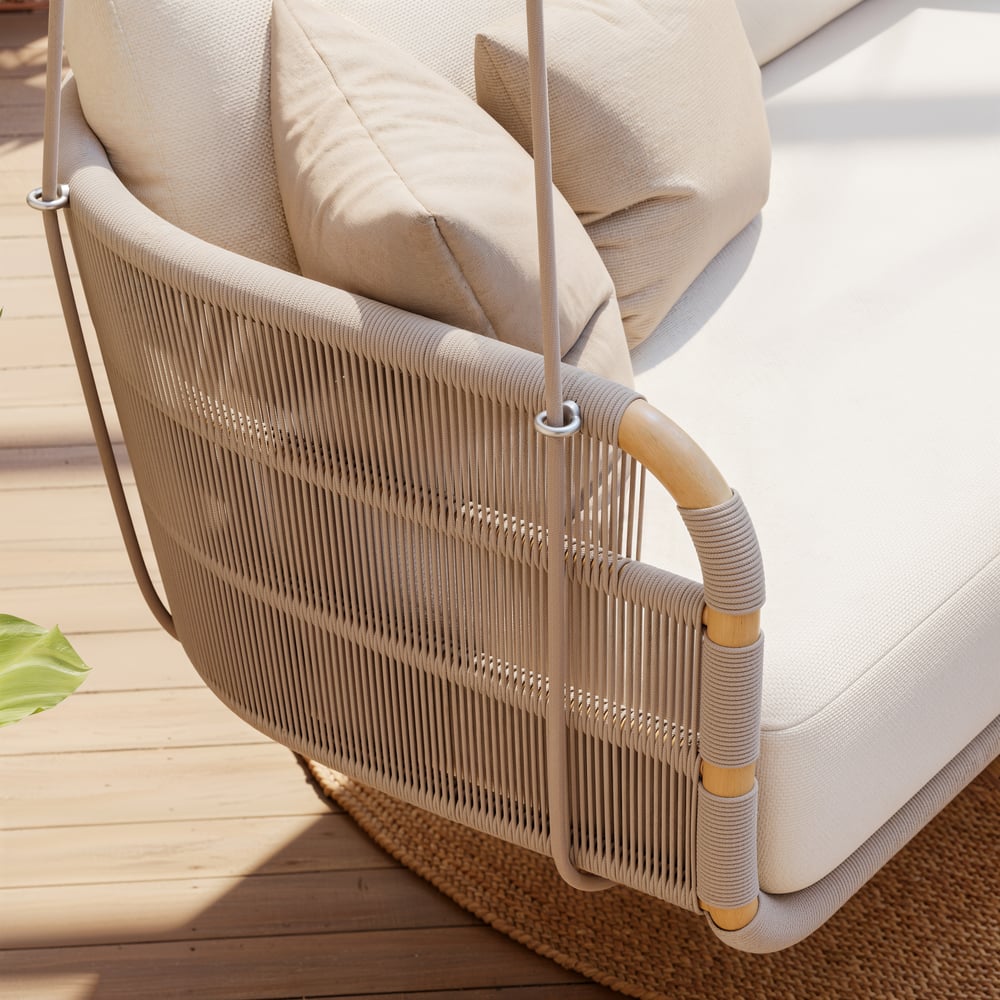 Costra 2-Seater Outdoor Aluminium Handwoven Rope Hanging Swing Chair window image