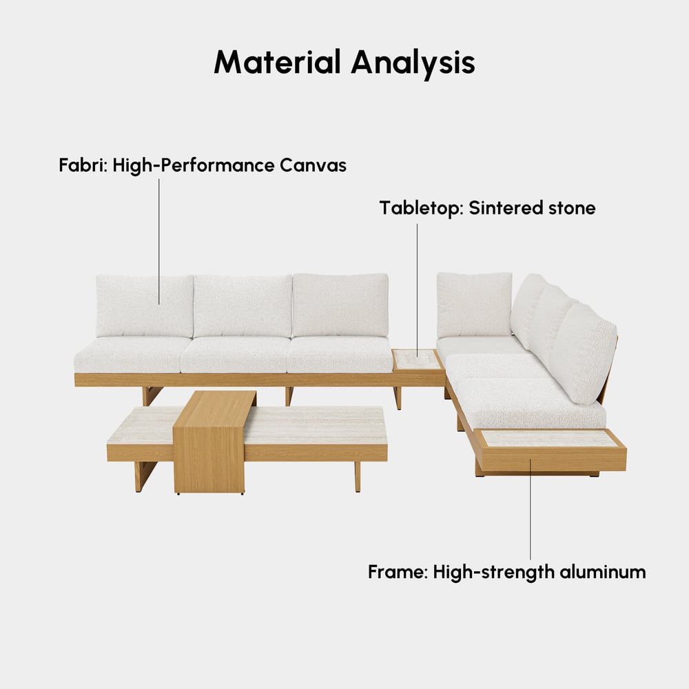 Tevara 4-Piece Outdoor Sintered Stone & Aluminium Modular Sofa Set with Coffee Table window image