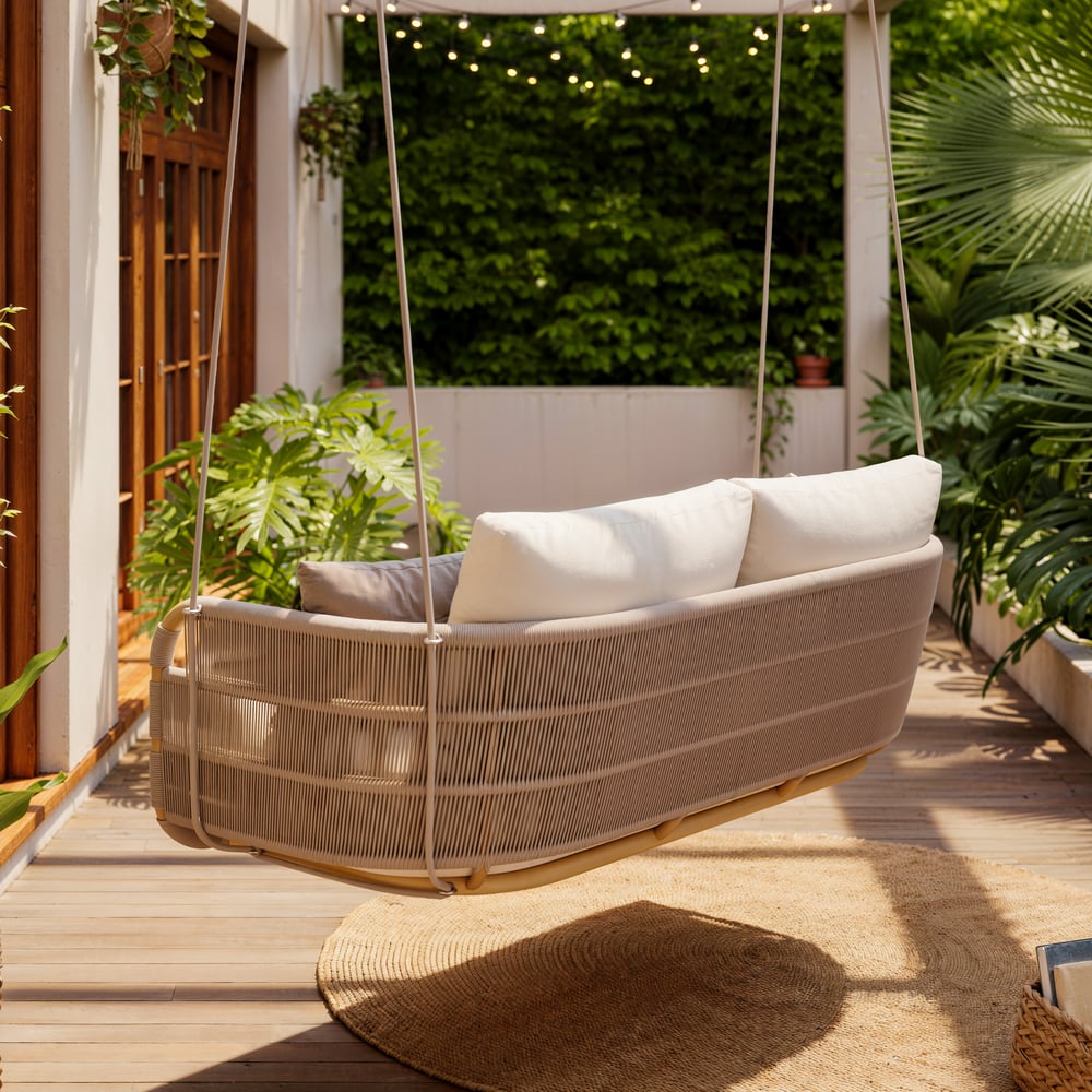 Costra 2-Seater Outdoor Aluminium Handwoven Rope Hanging Swing Chair window image
