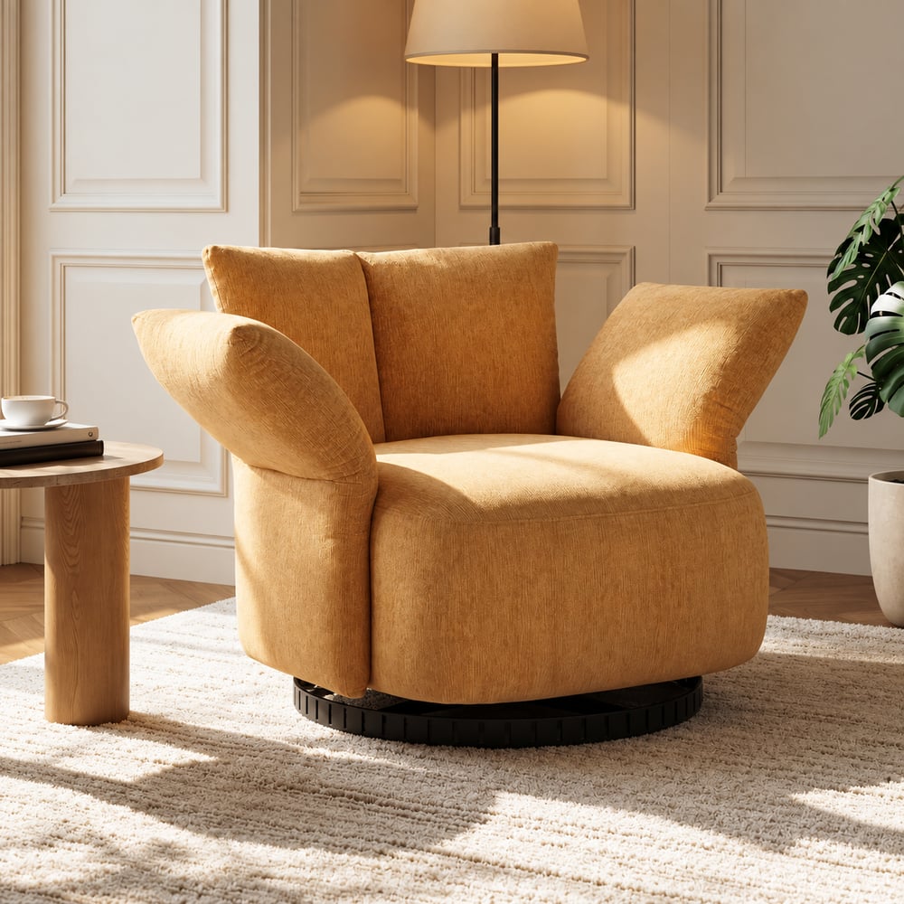 Performance Chenille Swivel Accent Chair with Adjustable Armrest window image